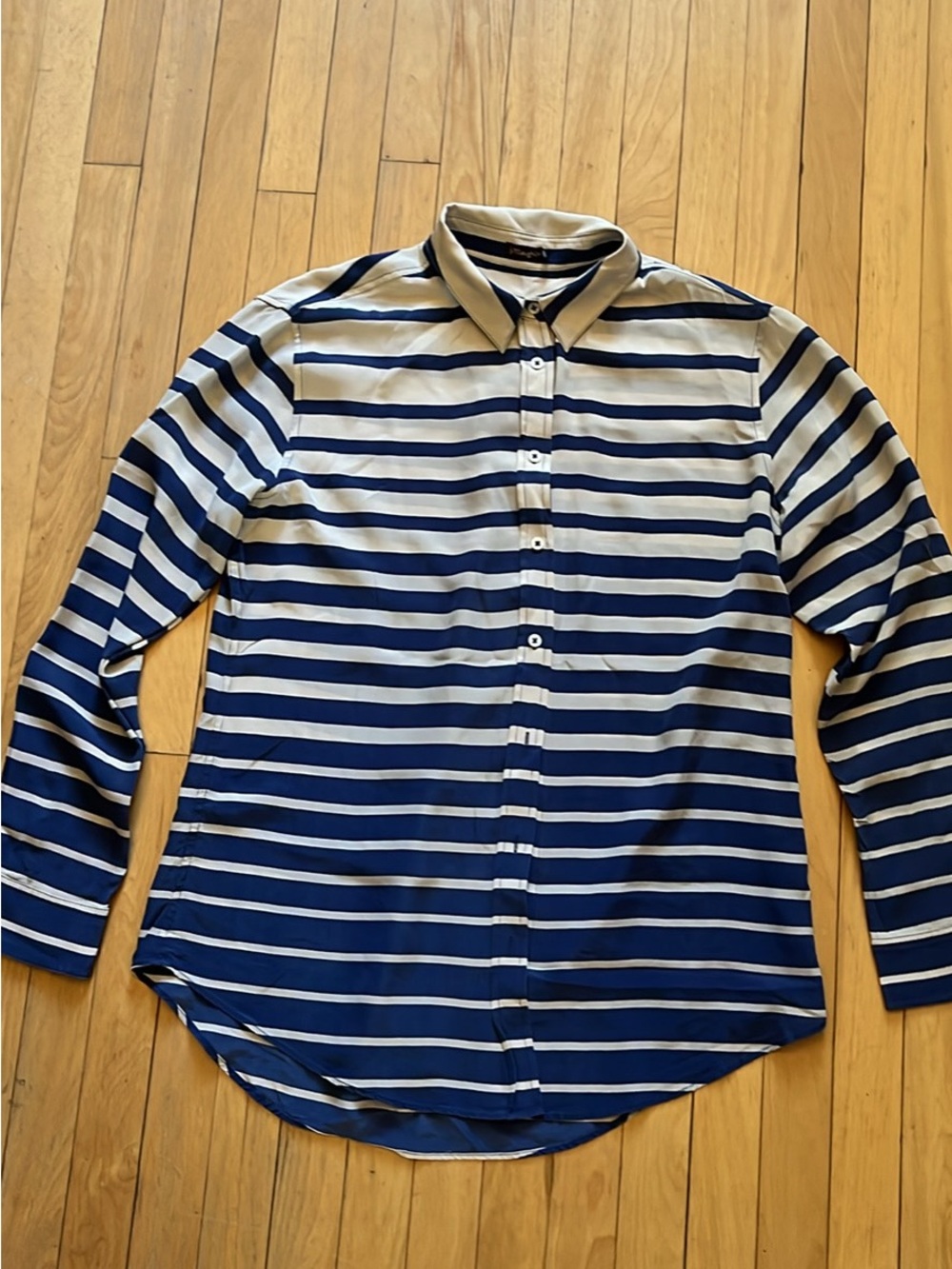 J. McLaughlin Navy and White Striped Button-Up Blouse